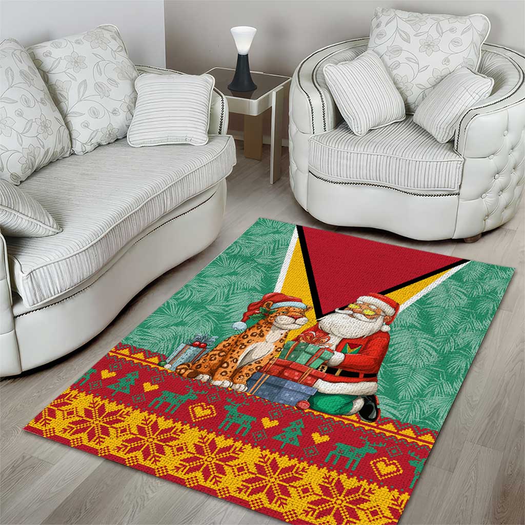 Guyana Christmas Santa Leopard Area Rug with Green Red Yellow Gift and Map - Wonder Print Shop
