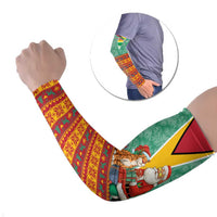 Guyana Christmas Santa Leopard Arm Sleeves with Green Red Yellow Gift and Map - Wonder Print Shop