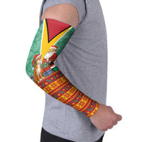 Guyana Christmas Santa Leopard Arm Sleeves with Green Red Yellow Gift and Map - Wonder Print Shop