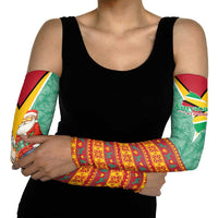 Guyana Christmas Santa Leopard Arm Sleeves with Green Red Yellow Gift and Map - Wonder Print Shop