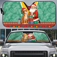 Guyana Christmas Santa Leopard Auto Sun Shade with Green Red Yellow Gift and Map - Wonder Print Shop