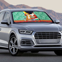 Guyana Christmas Santa Leopard Auto Sun Shade with Green Red Yellow Gift and Map - Wonder Print Shop