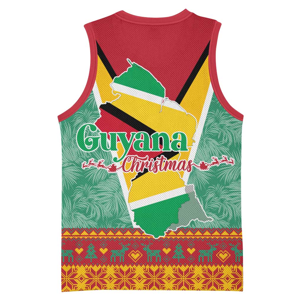 Guyana Christmas Santa Leopard Basketball Jersey with Green Red Yellow Gift and Map - Wonder Print Shop