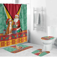 Guyana Christmas Santa Leopard Bathroom Set with Green Red Yellow Gift and Map - Wonder Print Shop