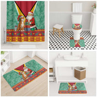 Guyana Christmas Santa Leopard Bathroom Set with Green Red Yellow Gift and Map - Wonder Print Shop