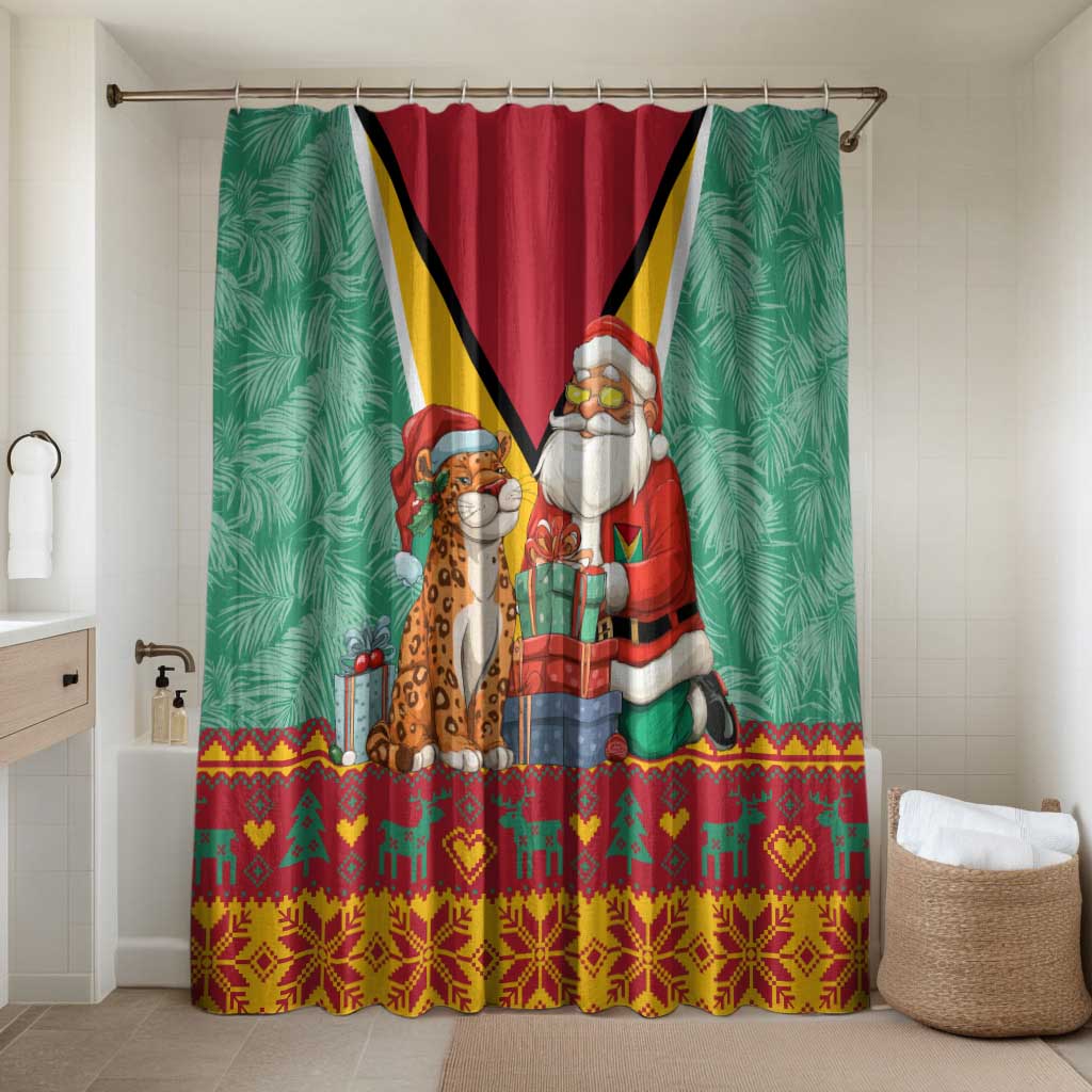 Guyana Christmas Santa Leopard Bathroom Set with Green Red Yellow Gift and Map - Wonder Print Shop