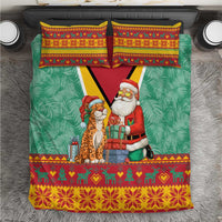 Guyana Christmas Santa Leopard Bedding Set with Green Red Yellow Gift and Map - Wonder Print Shop