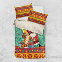 Guyana Christmas Santa Leopard Bedding Set with Green Red Yellow Gift and Map - Wonder Print Shop