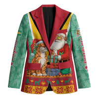 Guyana Christmas Santa Leopard Blazer with Green Red Yellow Gift and Map - Wonder Print Shop