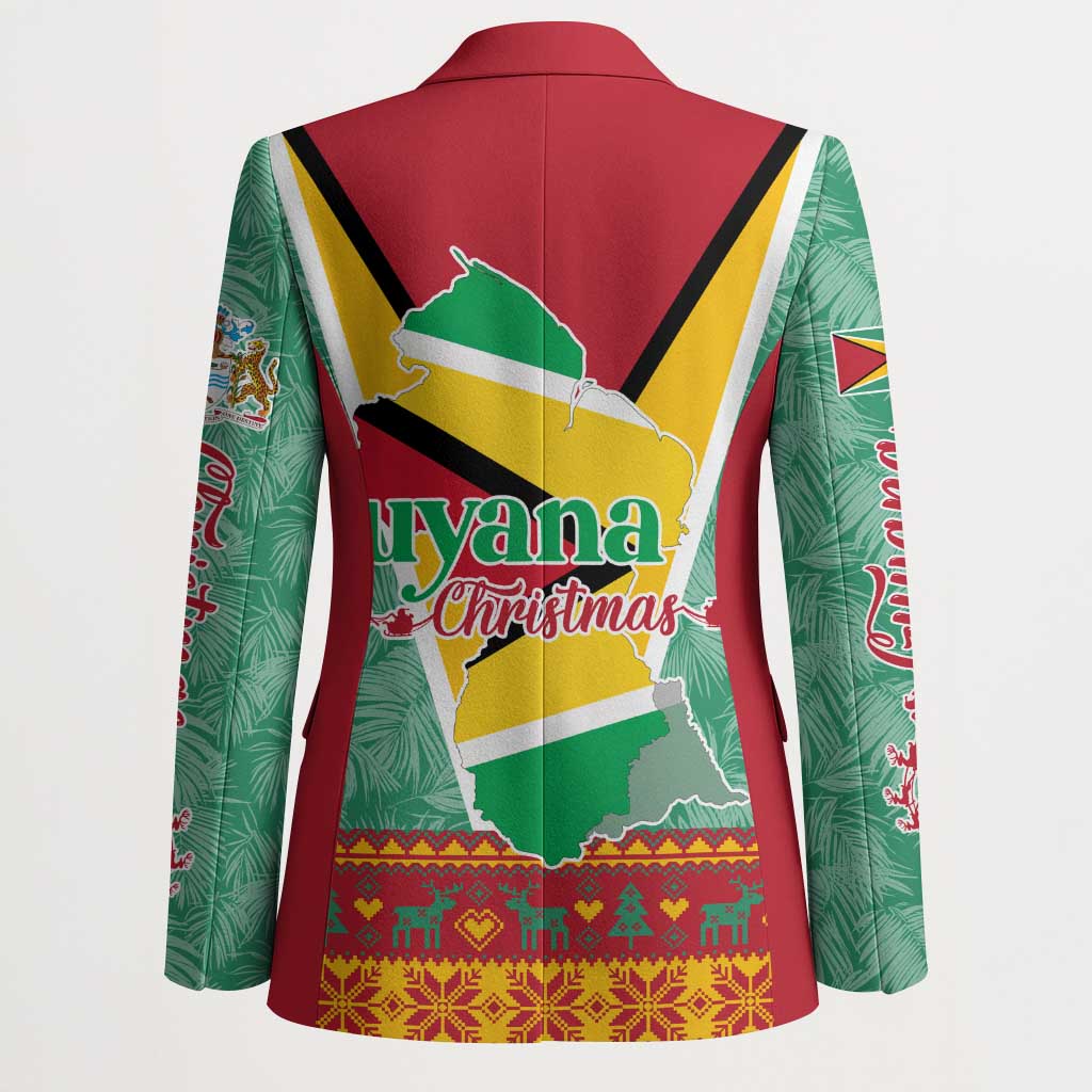 Guyana Christmas Santa Leopard Blazer with Green Red Yellow Gift and Map - Wonder Print Shop