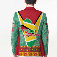 Guyana Christmas Santa Leopard Blazer with Green Red Yellow Gift and Map - Wonder Print Shop