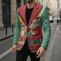 Guyana Christmas Santa Leopard Blazer with Green Red Yellow Gift and Map - Wonder Print Shop