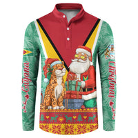 Guyana Christmas Santa Leopard Button Sweatshirt with Green Red Yellow Gift and Map - Wonder Print Shop