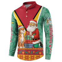 Guyana Christmas Santa Leopard Button Sweatshirt with Green Red Yellow Gift and Map - Wonder Print Shop