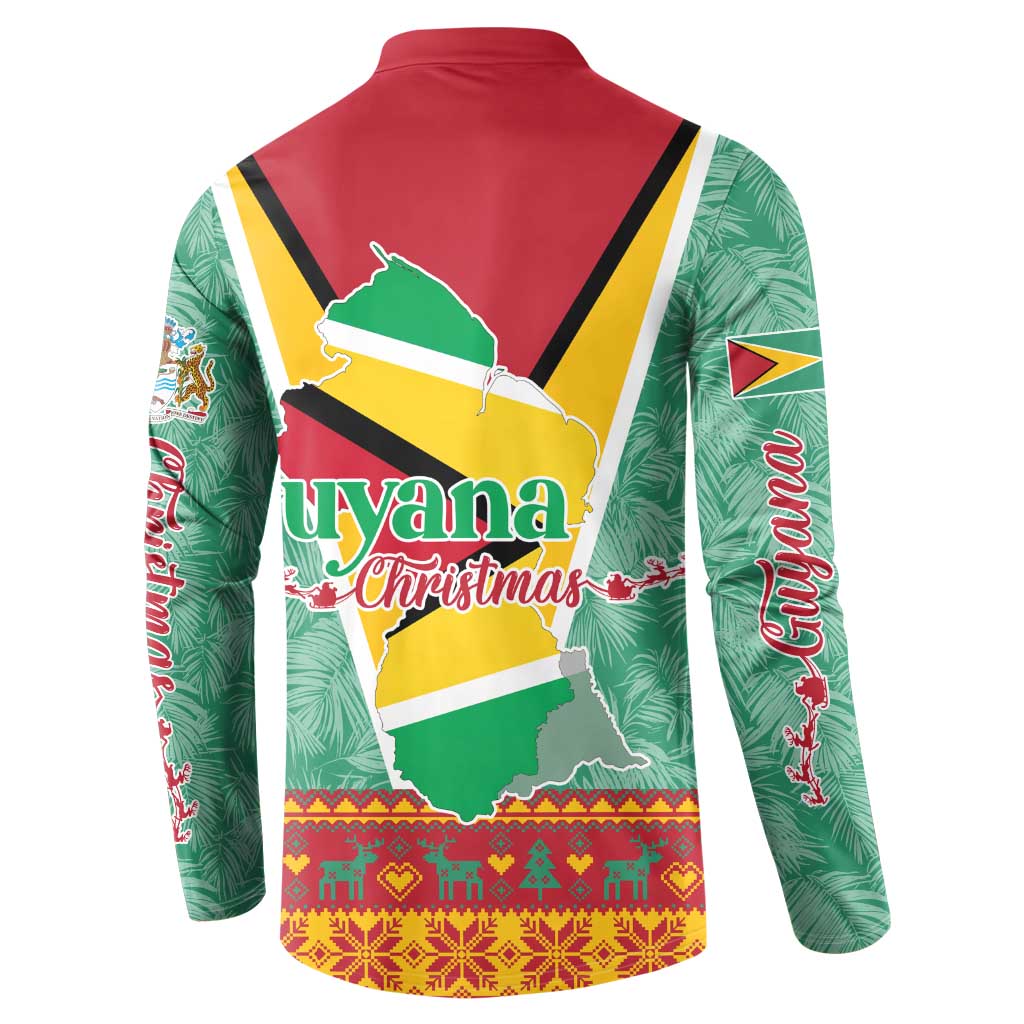 Guyana Christmas Santa Leopard Button Sweatshirt with Green Red Yellow Gift and Map - Wonder Print Shop