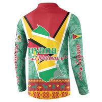 Guyana Christmas Santa Leopard Button Sweatshirt with Green Red Yellow Gift and Map - Wonder Print Shop