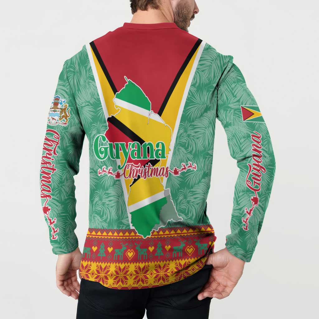 Guyana Christmas Santa Leopard Button Sweatshirt with Green Red Yellow Gift and Map - Wonder Print Shop