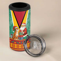 Guyana Christmas Santa Leopard 4 in 1 Can Cooler Tumbler with Green Red Yellow Gift and Map - Wonder Print Shop