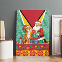 Guyana Christmas Santa Leopard Canvas Wall Art with Green Red Yellow Gift and Map - Wonder Print Shop