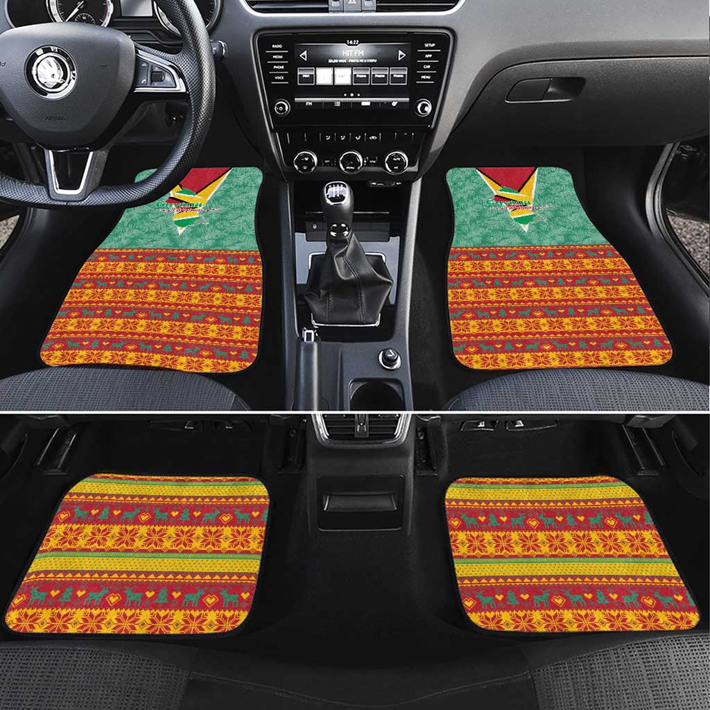 Guyana Christmas Santa Leopard Car Mats with Green Red Yellow Gift and Map - Wonder Print Shop