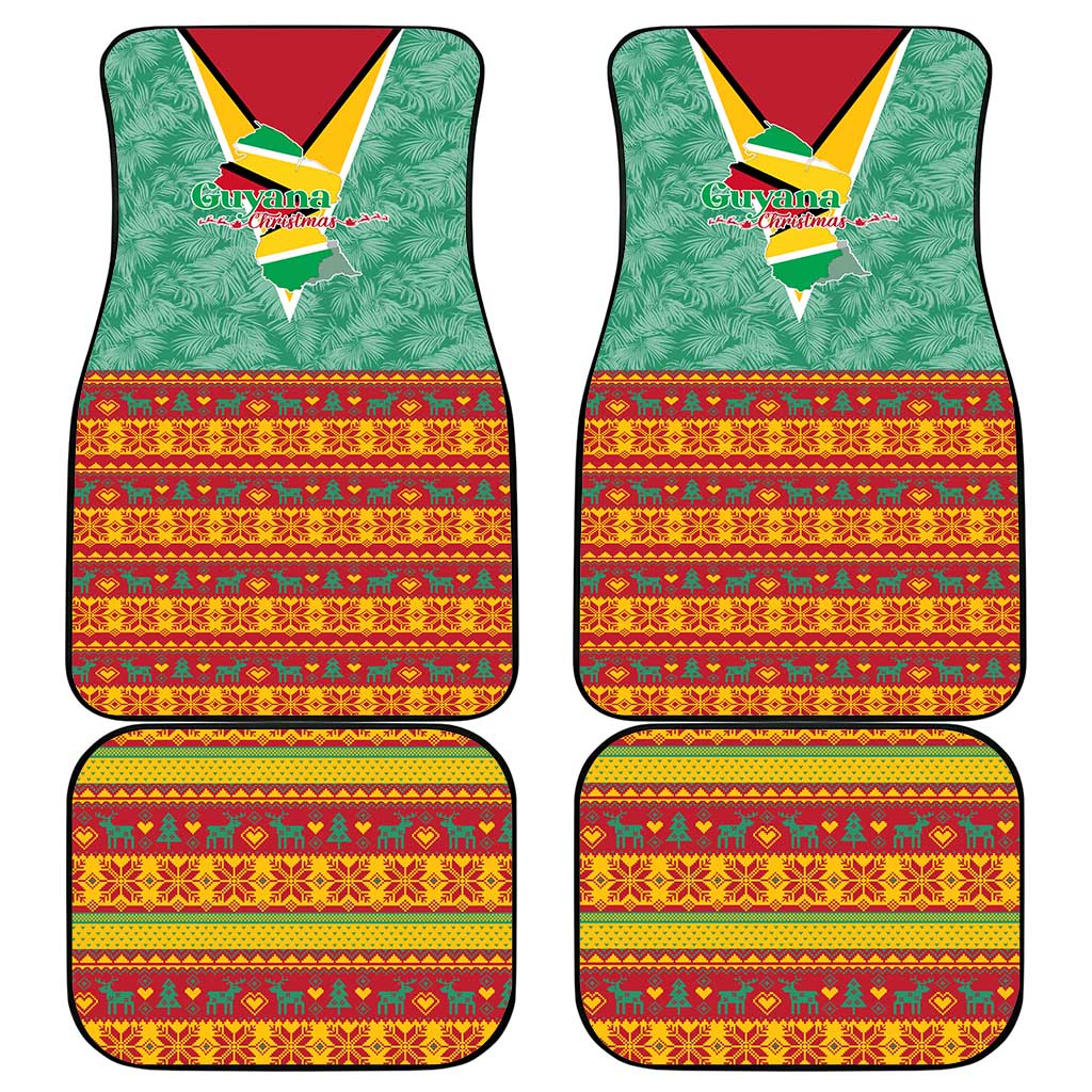 Guyana Christmas Santa Leopard Car Mats with Green Red Yellow Gift and Map - Wonder Print Shop