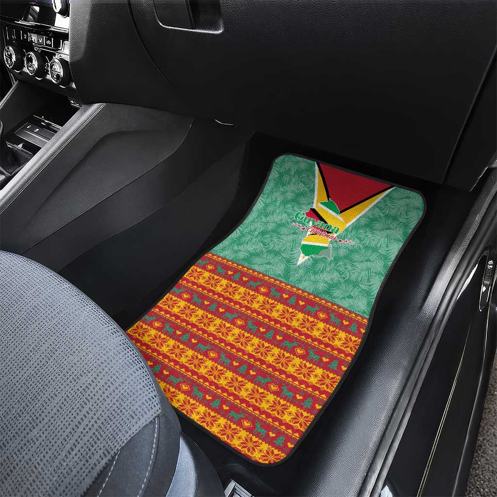Guyana Christmas Santa Leopard Car Mats with Green Red Yellow Gift and Map - Wonder Print Shop