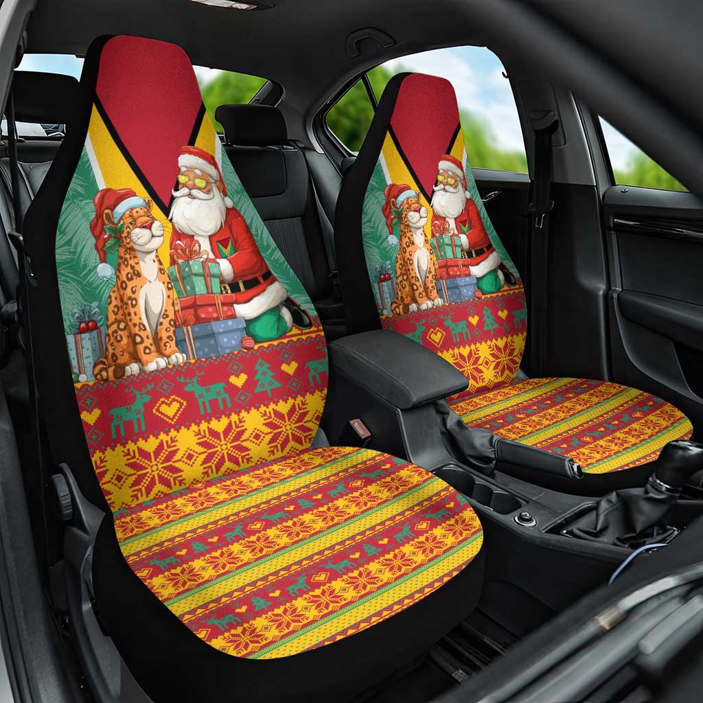 Guyana Christmas Santa Leopard Car Seat Cover with Green Red Yellow Gift and Map - Wonder Print Shop