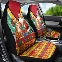 Guyana Christmas Santa Leopard Car Seat Cover with Green Red Yellow Gift and Map - Wonder Print Shop