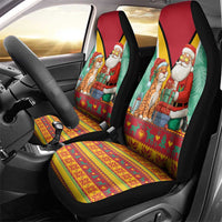 Guyana Christmas Santa Leopard Car Seat Cover with Green Red Yellow Gift and Map - Wonder Print Shop