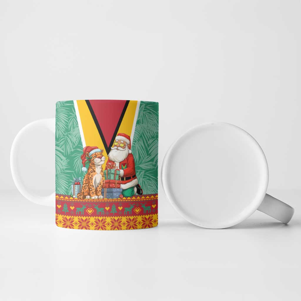 Guyana Christmas Santa Leopard Ceramic Mug with Green Red Yellow Gift and Map - Wonder Print Shop