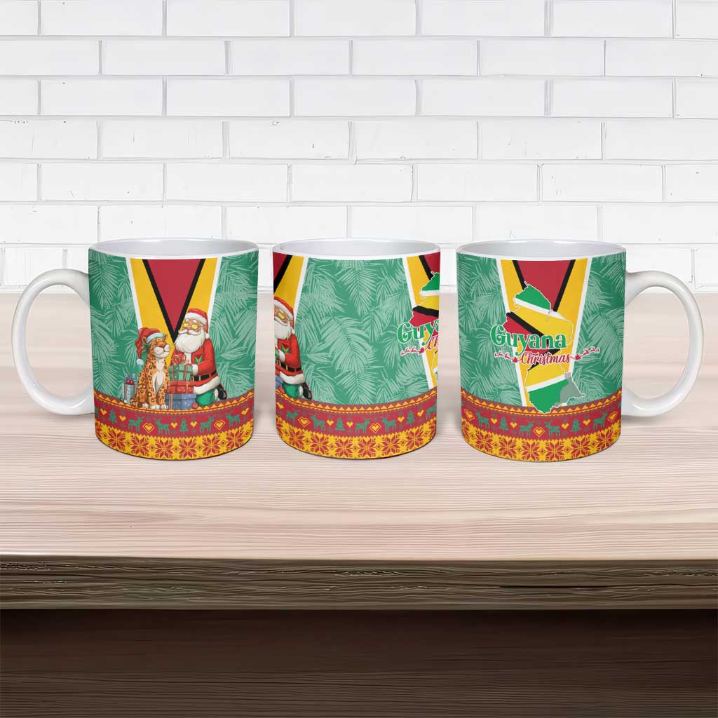 Guyana Christmas Santa Leopard Ceramic Mug with Green Red Yellow Gift and Map - Wonder Print Shop