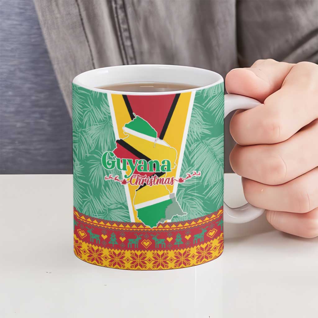 Guyana Christmas Santa Leopard Ceramic Mug with Green Red Yellow Gift and Map - Wonder Print Shop