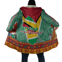 Guyana Christmas Santa Leopard Cloak with Green Red Yellow Gift and Map - Wonder Print Shop