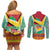 Guyana Christmas Santa Leopard Couples Matching Off Shoulder Short Dress and Long Sleeve Button Shirt with Green Red Yellow Gift and Map - Wonder Print Shop