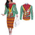 Guyana Christmas Santa Leopard Couples Matching Off The Shoulder Long Sleeve Dress and Long Sleeve Button Shirt with Green Red Yellow Gift and Map - Wonder Print Shop