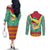 Guyana Christmas Santa Leopard Couples Matching Off The Shoulder Long Sleeve Dress and Long Sleeve Button Shirt with Green Red Yellow Gift and Map - Wonder Print Shop