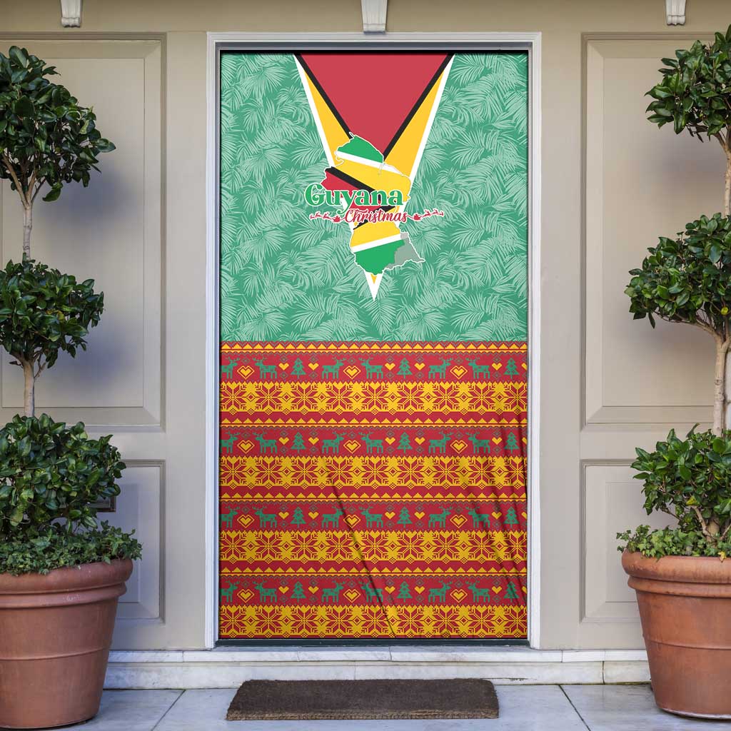 Guyana Christmas Santa Leopard Door Cover with Green Red Yellow Gift and Map - Wonder Print Shop
