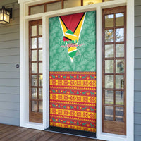 Guyana Christmas Santa Leopard Door Cover with Green Red Yellow Gift and Map - Wonder Print Shop
