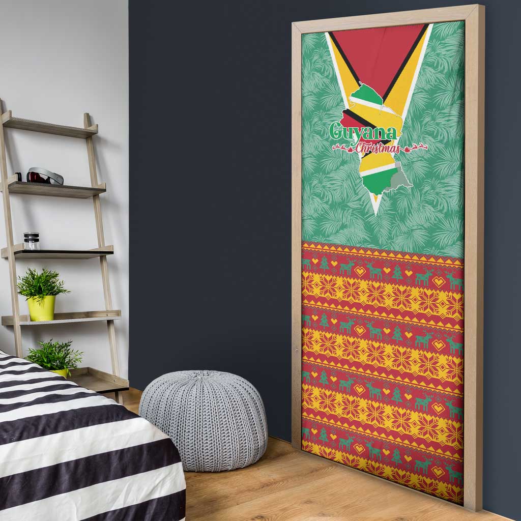 Guyana Christmas Santa Leopard Door Cover with Green Red Yellow Gift and Map - Wonder Print Shop