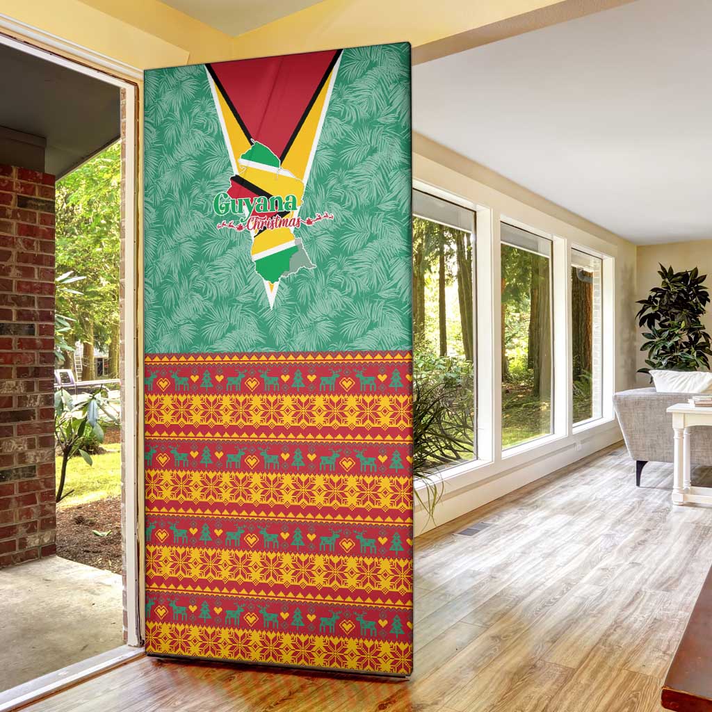 Guyana Christmas Santa Leopard Door Cover with Green Red Yellow Gift and Map - Wonder Print Shop