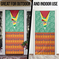Guyana Christmas Santa Leopard Door Cover with Green Red Yellow Gift and Map - Wonder Print Shop