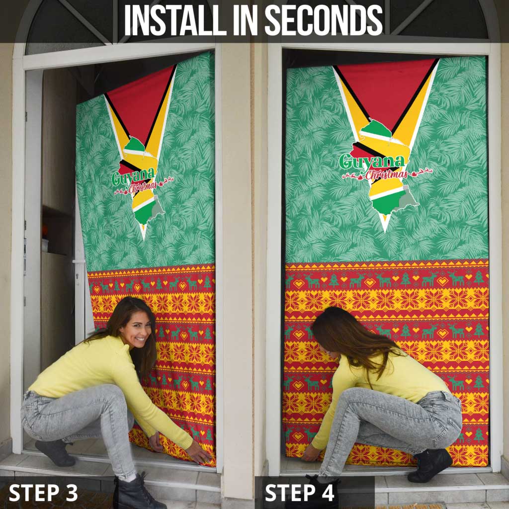 Guyana Christmas Santa Leopard Door Cover with Green Red Yellow Gift and Map - Wonder Print Shop