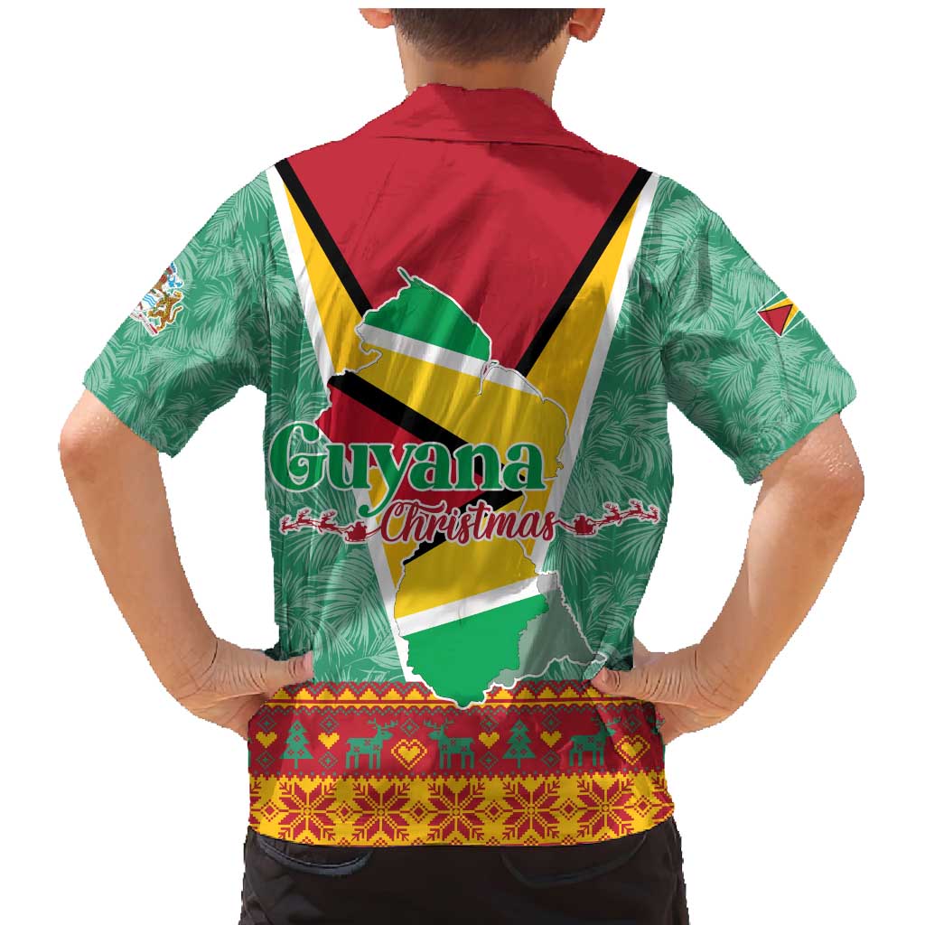 Guyana Christmas Santa Leopard Family Matching Mermaid Dress and Hawaiian Shirt with Green Red Yellow Gift and Map - Wonder Print Shop