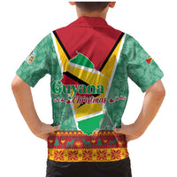 Guyana Christmas Santa Leopard Family Matching Mermaid Dress and Hawaiian Shirt with Green Red Yellow Gift and Map - Wonder Print Shop