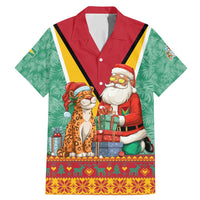 Guyana Christmas Santa Leopard Family Matching Mermaid Dress and Hawaiian Shirt with Green Red Yellow Gift and Map - Wonder Print Shop