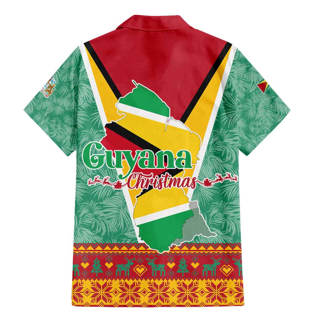 Guyana Christmas Santa Leopard Family Matching Mermaid Dress and Hawaiian Shirt with Green Red Yellow Gift and Map - Wonder Print Shop