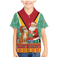 Guyana Christmas Santa Leopard Family Matching Mermaid Dress and Hawaiian Shirt with Green Red Yellow Gift and Map - Wonder Print Shop