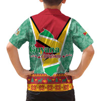 Guyana Christmas Santa Leopard Family Matching Off Shoulder Maxi Dress and Hawaiian Shirt with Green Red Yellow Gift and Map - Wonder Print Shop