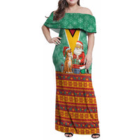 Guyana Christmas Santa Leopard Family Matching Off Shoulder Maxi Dress and Hawaiian Shirt with Green Red Yellow Gift and Map - Wonder Print Shop