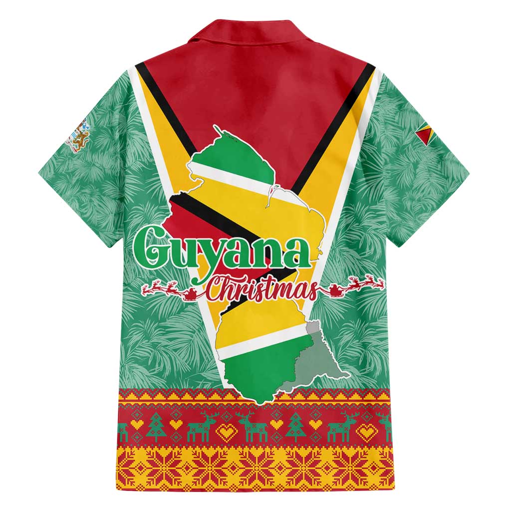 Guyana Christmas Santa Leopard Family Matching Short Sleeve Bodycon Dress and Hawaiian Shirt with Green Red Yellow Gift and Map - Wonder Print Shop